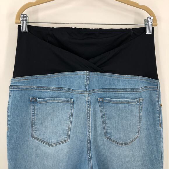 Isabel Maternity Light Blue Wash Raw Hem Crossover Over Belly Panel Jegging Jean - Picture 8 of 10